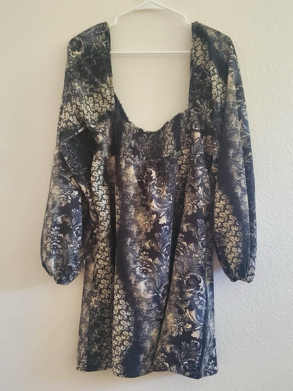 Urban Outfitters Black & Cream Snakeskin Mini Dress with Long Bell Sleeves - Picture 3 of 8